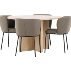 Pyöreä ruokailuryhmä Venture Home, Ø120/170x120cm Strada-pöytä + 4 Edina-tuolia, sametti, eri värejä
