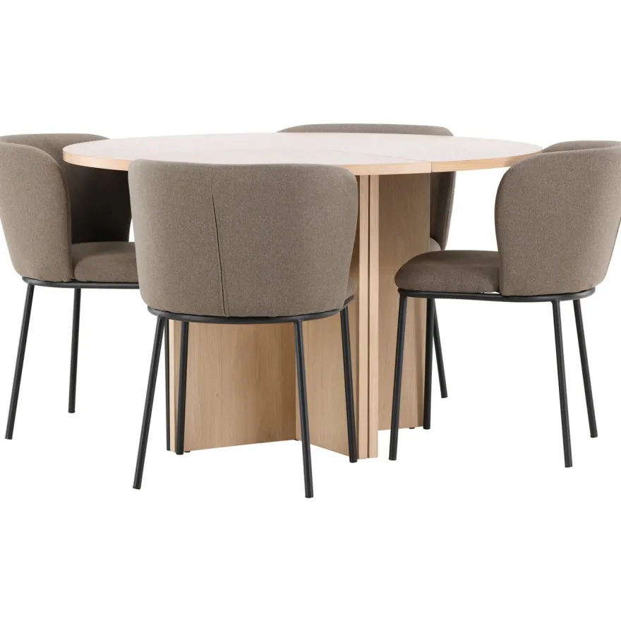 Pyöreä ruokailuryhmä Venture Home, Ø120/170x120cm Strada-pöytä + 4 Edina-tuolia, sametti, eri värejä