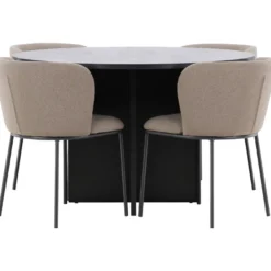Pyöreä ruokailuryhmä Venture Home, Ø120/170x120cm Strada-pöytä + 4 Edina-tuolia, sametti, eri värejä