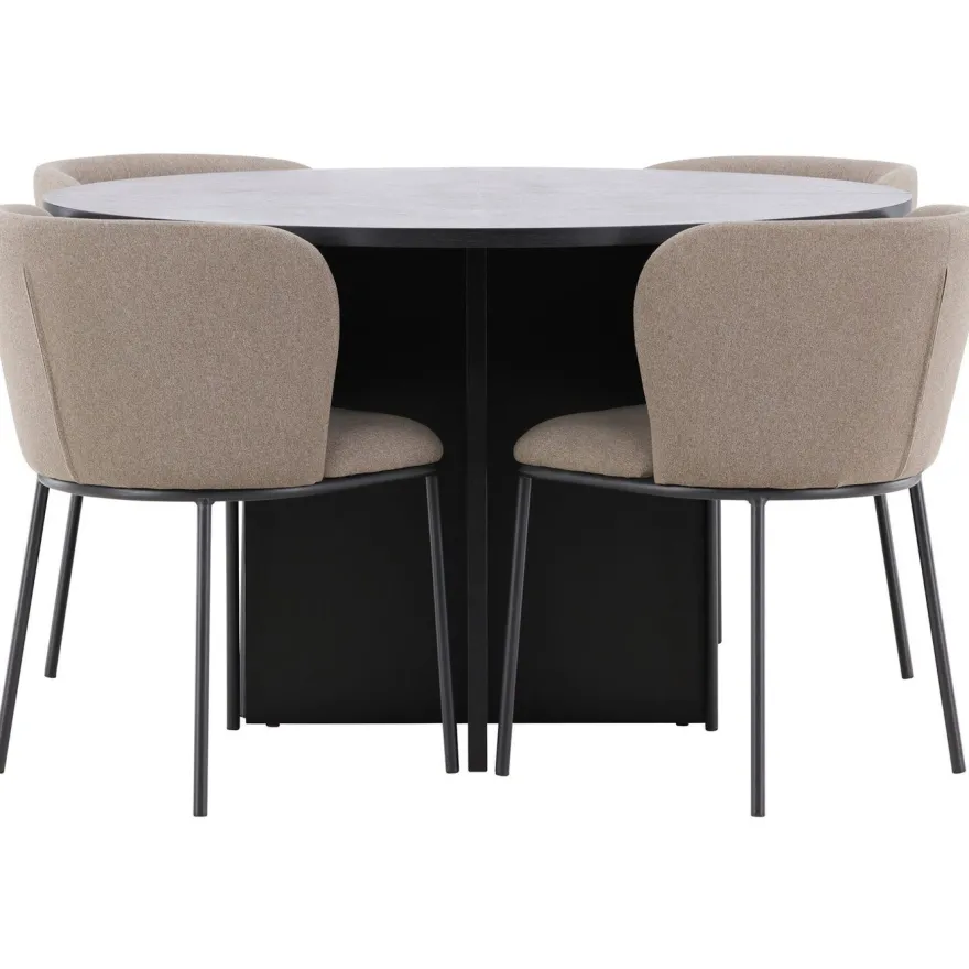 Pyöreä ruokailuryhmä Venture Home, Ø120/170x120cm Strada-pöytä + 4 Edina-tuolia, sametti, eri värejä