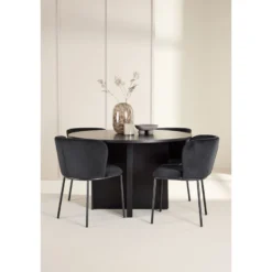 Pyöreä ruokailuryhmä Venture Home, Ø120/170x120cm Strada-pöytä + 4 Edina-tuolia, sametti, eri värejä