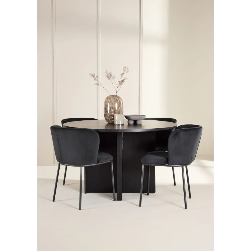 Pyöreä ruokailuryhmä Venture Home, Ø120/170x120cm Strada-pöytä + 4 Edina-tuolia, sametti, eri värejä