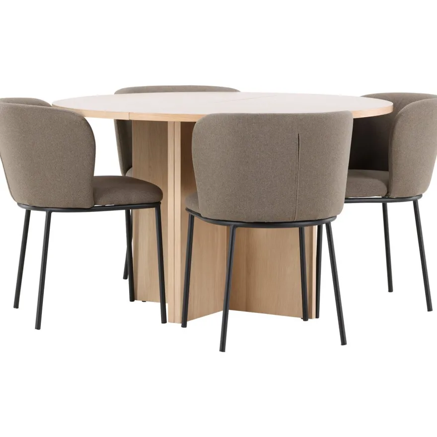 Pyöreä ruokailuryhmä Venture Home, Ø120/170x120cm Strada-pöytä + 4 Edina-tuolia, sametti, eri värejä
