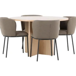 Pyöreä ruokailuryhmä Venture Home, Ø120/170x120cm Strada-pöytä + 4 Edina-tuolia, sametti, eri värejä