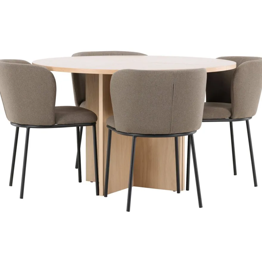 Pyöreä ruokailuryhmä Venture Home, Ø120/170x120cm Strada-pöytä + 4 Edina-tuolia, sametti, eri värejä