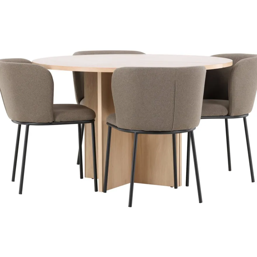 Pyöreä ruokailuryhmä Venture Home, Ø120/170x120cm Strada-pöytä + 4 Edina-tuolia, sametti, eri värejä