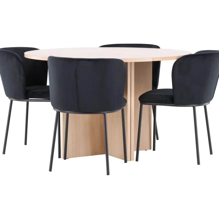 Pyöreä ruokailuryhmä Venture Home, Ø120/170x120cm Strada-pöytä + 4 Edina-tuolia, sametti, eri värejä