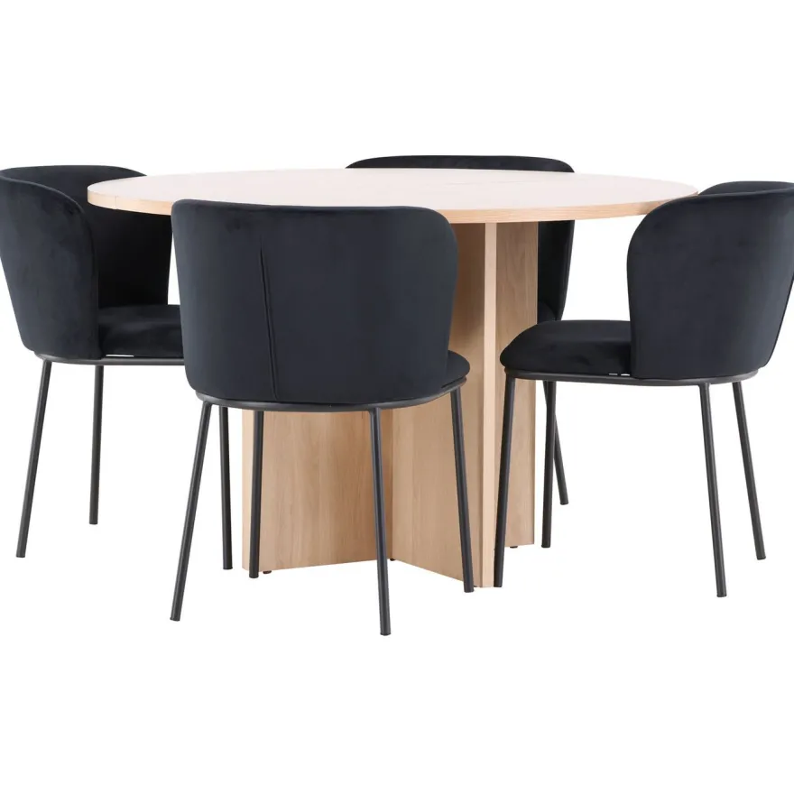 Pyöreä ruokailuryhmä Venture Home, Ø120/170x120cm Strada-pöytä + 4 Edina-tuolia, sametti, eri värejä