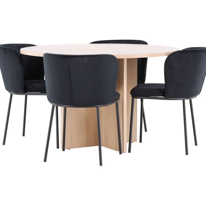Pyöreä ruokailuryhmä Venture Home, Ø120/170x120cm Strada-pöytä + 4 Edina-tuolia, sametti, eri värejä