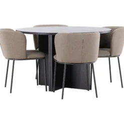 Pyöreä ruokailuryhmä Venture Home, Ø120/170x120cm Strada-pöytä + 4 Edina-tuolia, sametti, eri värejä