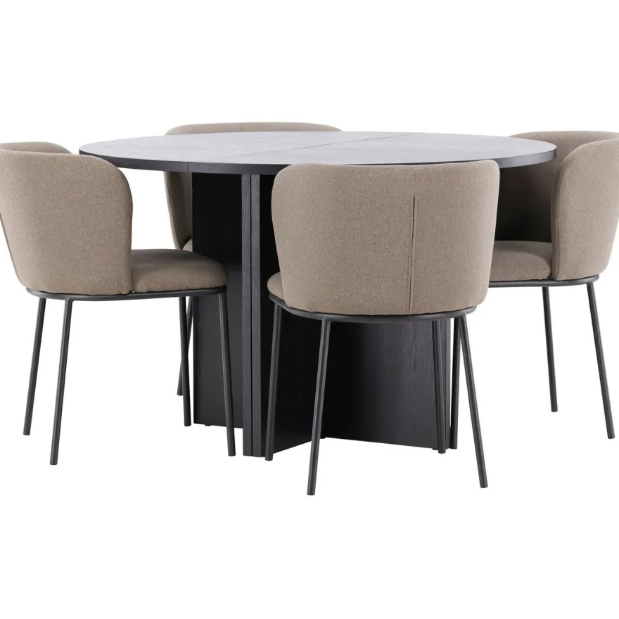 Pyöreä ruokailuryhmä Venture Home, Ø120/170x120cm Strada-pöytä + 4 Edina-tuolia, sametti, eri värejä