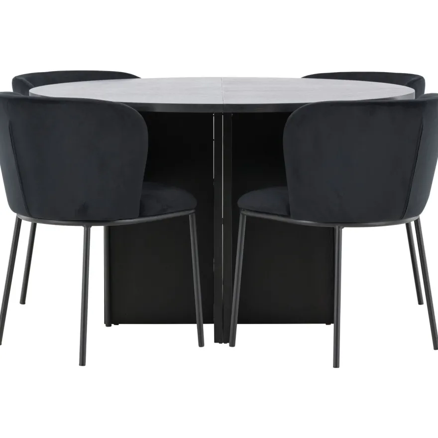 Pyöreä ruokailuryhmä Venture Home, Ø120/170x120cm Strada-pöytä + 4 Edina-tuolia, sametti, eri värejä