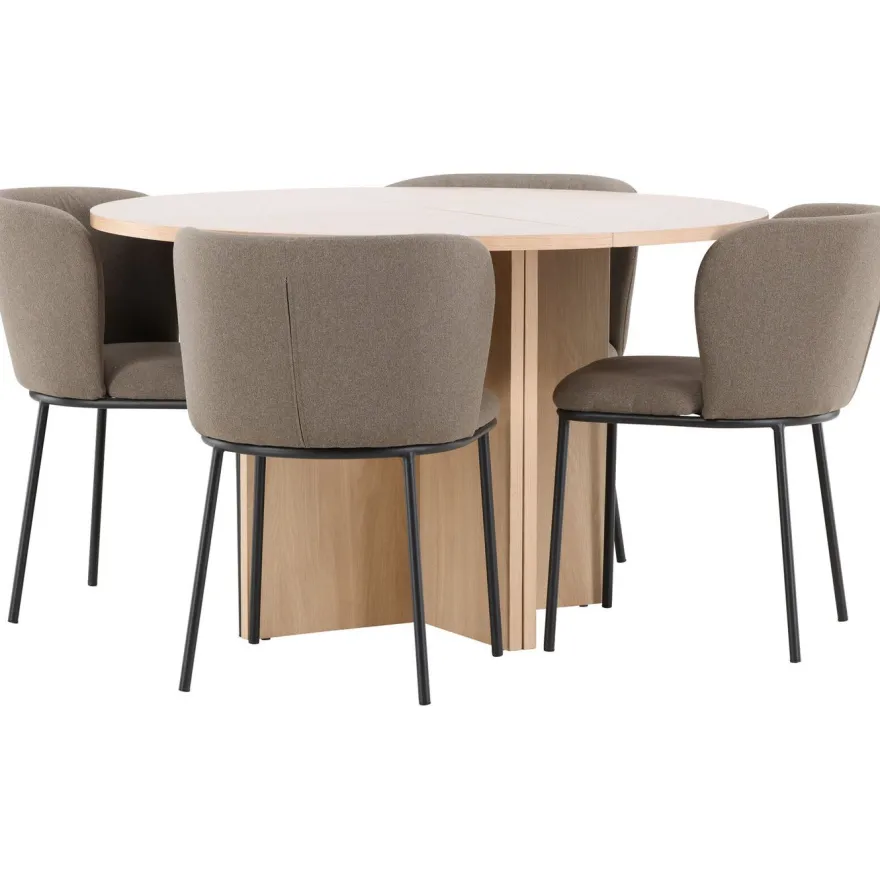 Pyöreä ruokailuryhmä Venture Home, Ø120/170x120cm Strada-pöytä + 4 Edina-tuolia, sametti, eri värejä
