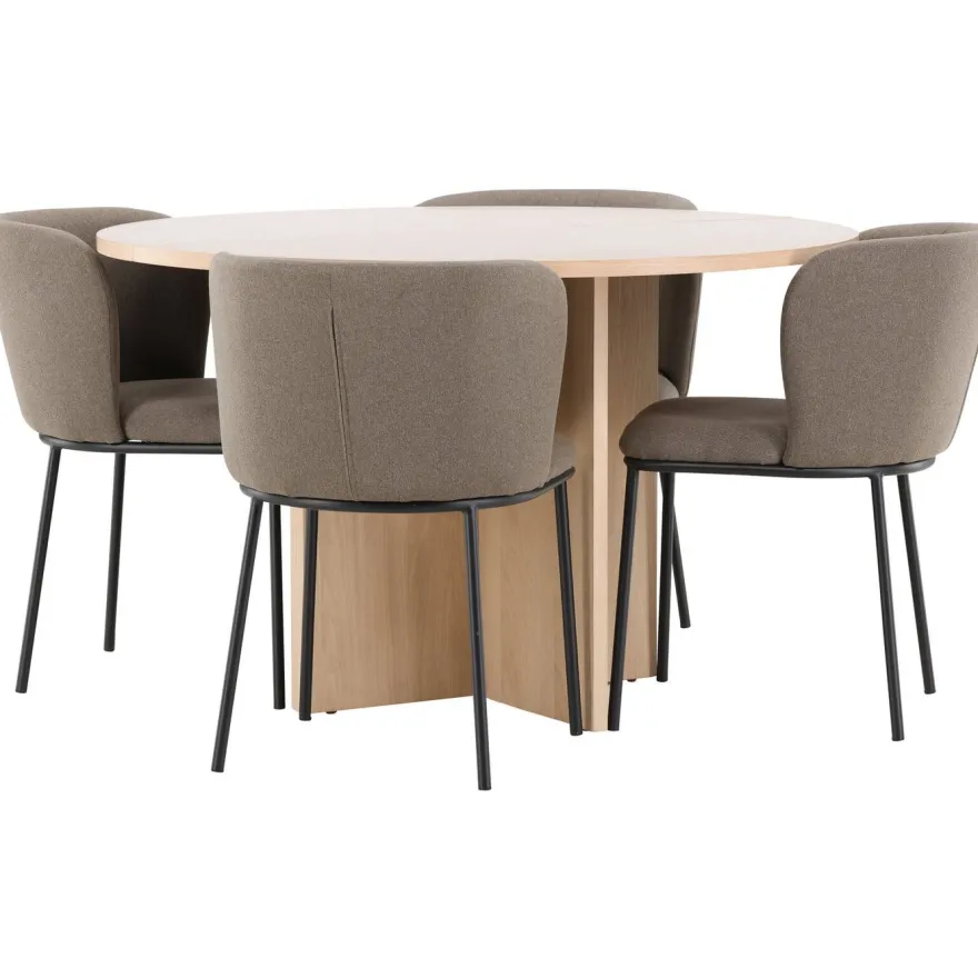 Pyöreä ruokailuryhmä Venture Home, Ø120/170x120cm Strada-pöytä + 4 Edina-tuolia, sametti, eri värejä