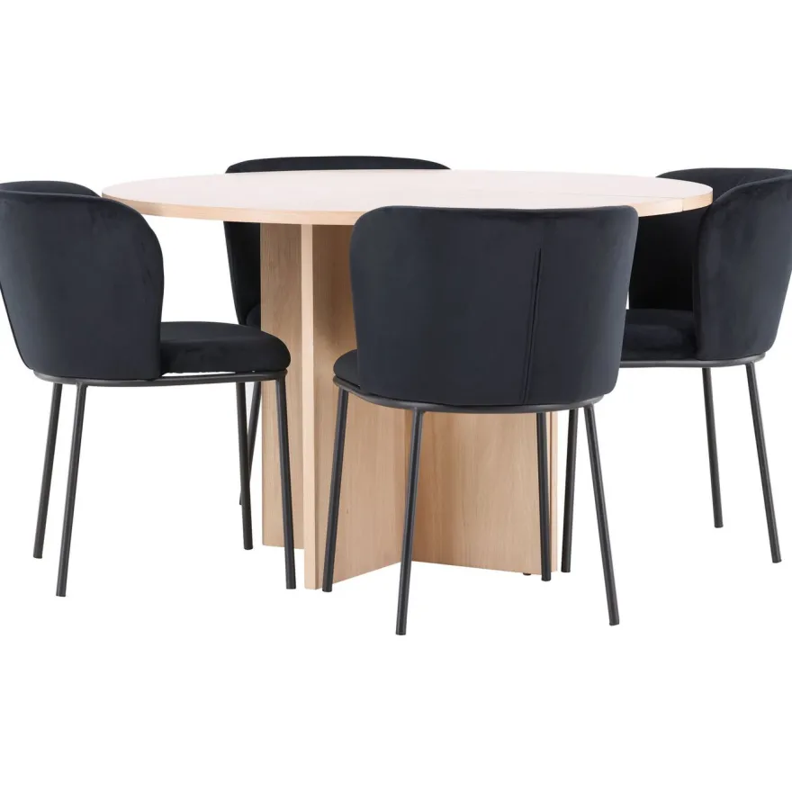 Pyöreä ruokailuryhmä Venture Home, Ø120/170x120cm Strada-pöytä + 4 Edina-tuolia, sametti, eri värejä