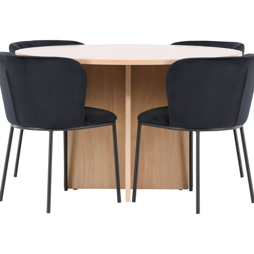 Pyöreä ruokailuryhmä Venture Home, Ø120/170x120cm Strada-pöytä + 4 Edina-tuolia, sametti, eri värejä