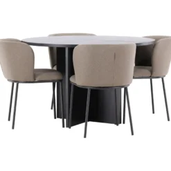 Pyöreä ruokailuryhmä Venture Home, Ø120/170x120cm Strada-pöytä + 4 Edina-tuolia, sametti, eri värejä