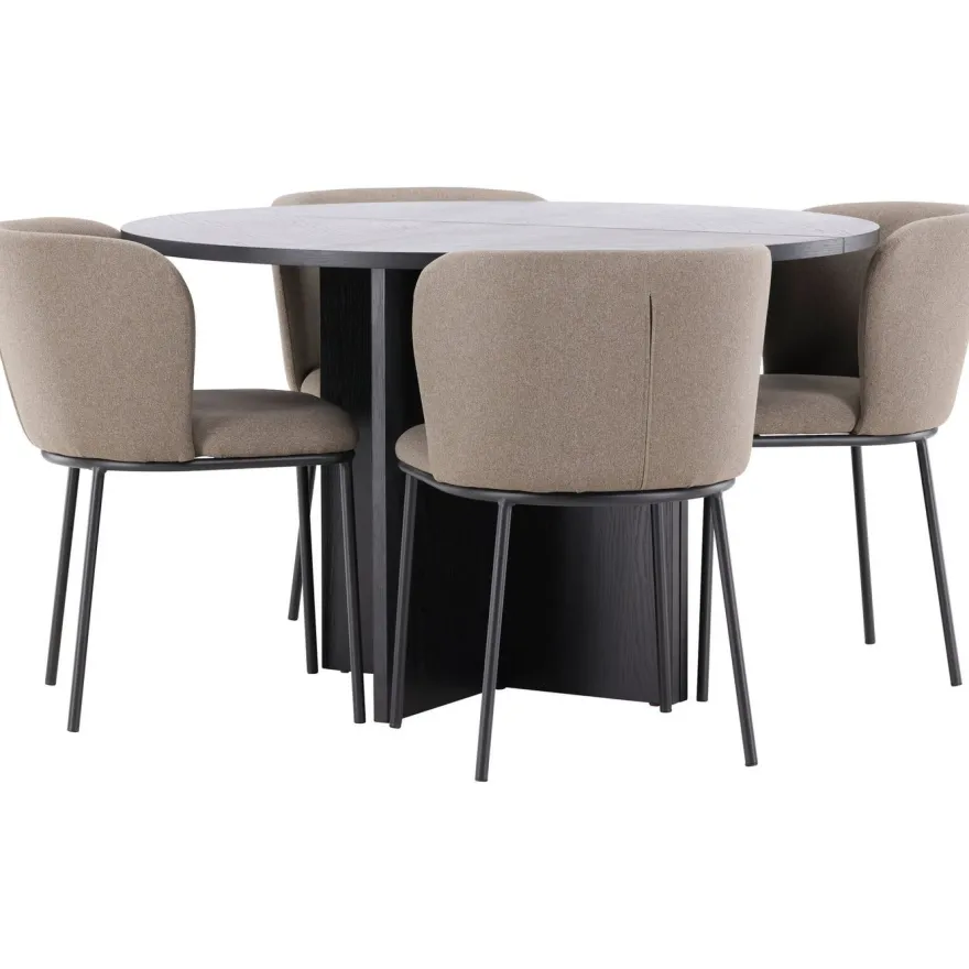 Pyöreä ruokailuryhmä Venture Home, Ø120/170x120cm Strada-pöytä + 4 Edina-tuolia, sametti, eri värejä