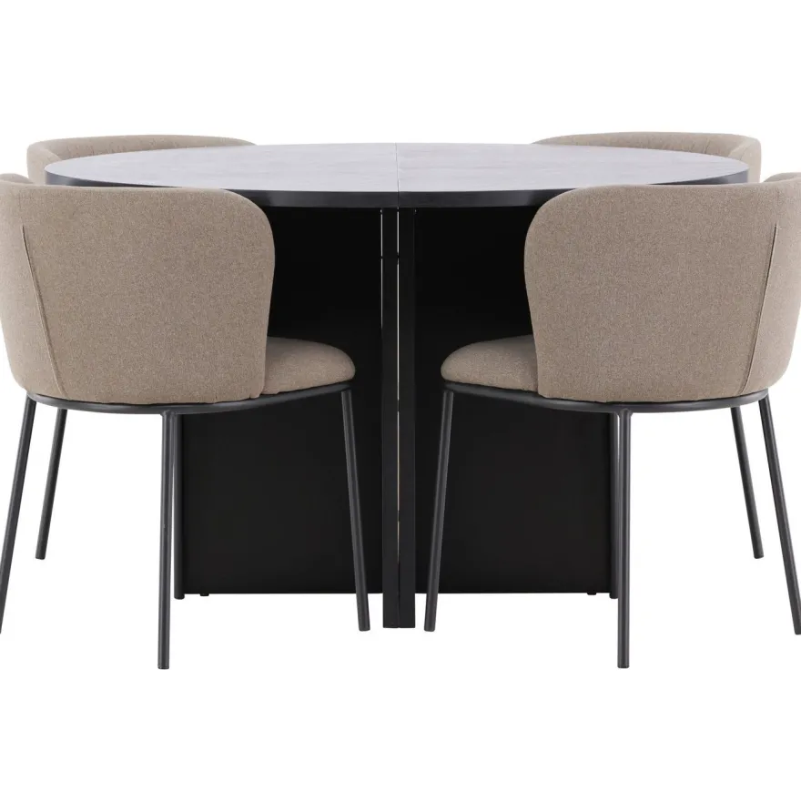 Pyöreä ruokailuryhmä Venture Home, Ø120/170x120cm Strada-pöytä + 4 Edina-tuolia, sametti, eri värejä