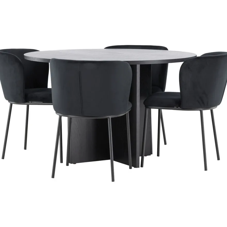 Pyöreä ruokailuryhmä Venture Home, Ø120/170x120cm Strada-pöytä + 4 Edina-tuolia, sametti, eri värejä