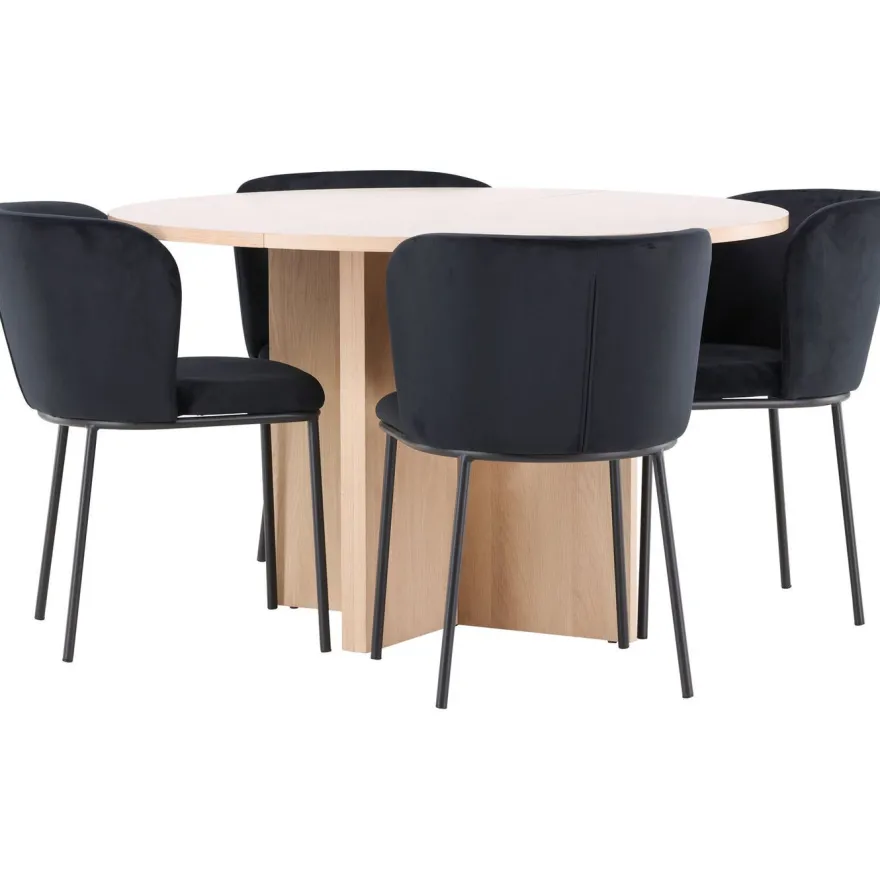 Pyöreä ruokailuryhmä Venture Home, Ø120/170x120cm Strada-pöytä + 4 Edina-tuolia, sametti, eri värejä