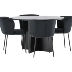 Pyöreä ruokailuryhmä Venture Home, Ø120/170x120cm Strada-pöytä + 4 Edina-tuolia, sametti, eri värejä
