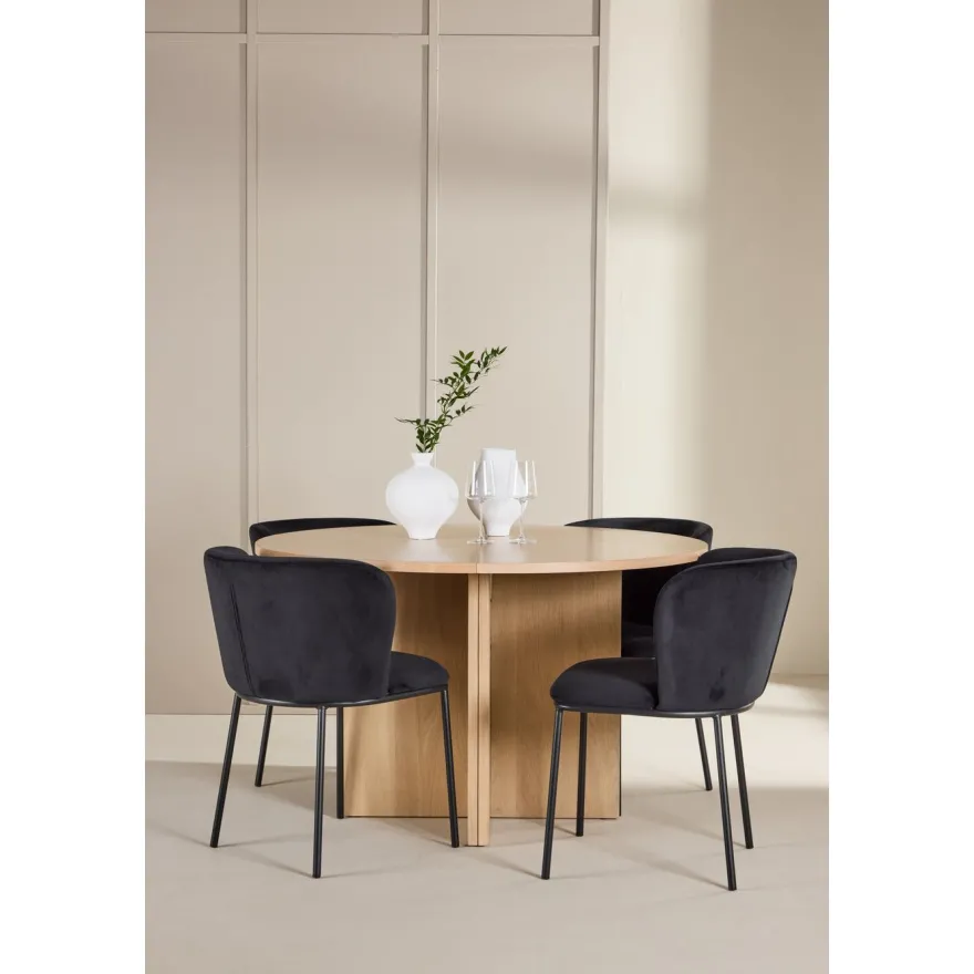 Pyöreä ruokailuryhmä Venture Home, Ø120/170x120cm Strada-pöytä + 4 Edina-tuolia, sametti, eri värejä