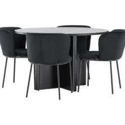 Pyöreä ruokailuryhmä Venture Home, Ø120/170x120cm Strada-pöytä + 4 Edina-tuolia, sametti, eri värejä
