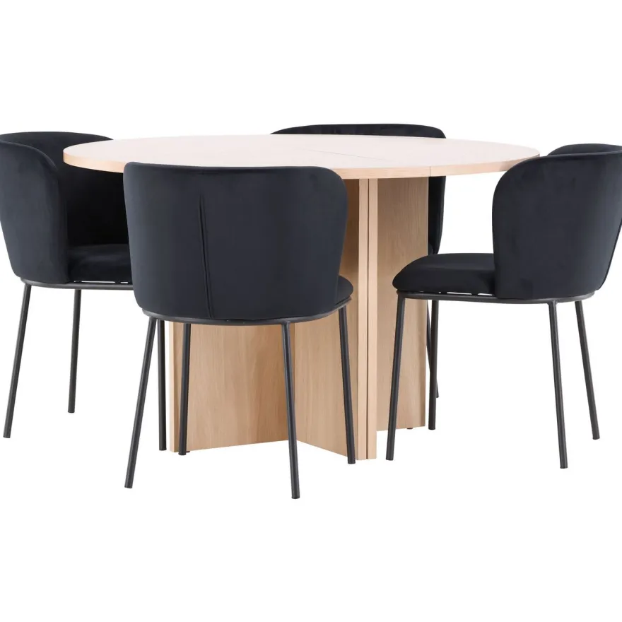 Pyöreä ruokailuryhmä Venture Home, Ø120/170x120cm Strada-pöytä + 4 Edina-tuolia, sametti, eri värejä