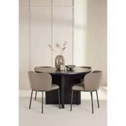 Pyöreä ruokailuryhmä Venture Home, Ø120/170x120cm Strada-pöytä + 4 Edina-tuolia, sametti, eri värejä