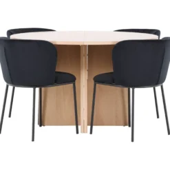 Pyöreä ruokailuryhmä Venture Home, Ø120/170x120cm Strada-pöytä + 4 Edina-tuolia, sametti, eri värejä