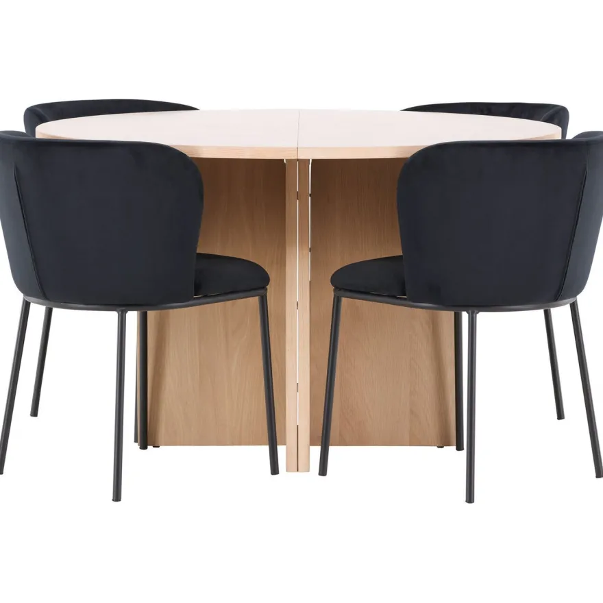 Pyöreä ruokailuryhmä Venture Home, Ø120/170x120cm Strada-pöytä + 4 Edina-tuolia, sametti, eri värejä