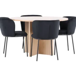 Pyöreä ruokailuryhmä Venture Home, Ø120/170x120cm Strada-pöytä + 4 Edina-tuolia, sametti, eri värejä