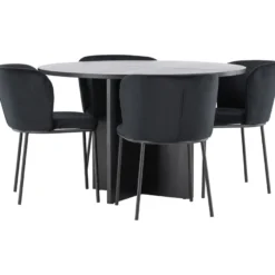 Pyöreä ruokailuryhmä Venture Home, Ø120/170x120cm Strada-pöytä + 4 Edina-tuolia, sametti, eri värejä