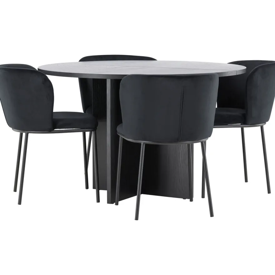 Pyöreä ruokailuryhmä Venture Home, Ø120/170x120cm Strada-pöytä + 4 Edina-tuolia, sametti, eri värejä