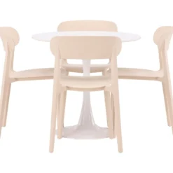 Pyöreä ruokailuryhmä Venture Home, Ø80cm, valkoinen Hamden-pöytä + 4 beigeä Åstol-tuolia