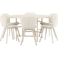 Pyöreä ruokailuryhmä Venture Home, Ø140cm vaalea Copenhagen-pöytä + 6 beigeä Lilja-tuolia