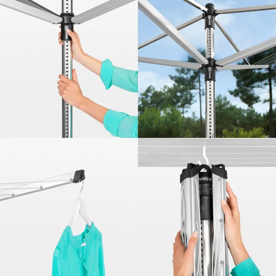 Pyykinkuivausteline Brabantia Lift-O-Matic, 60m + metallinen maatuki + suojapussi