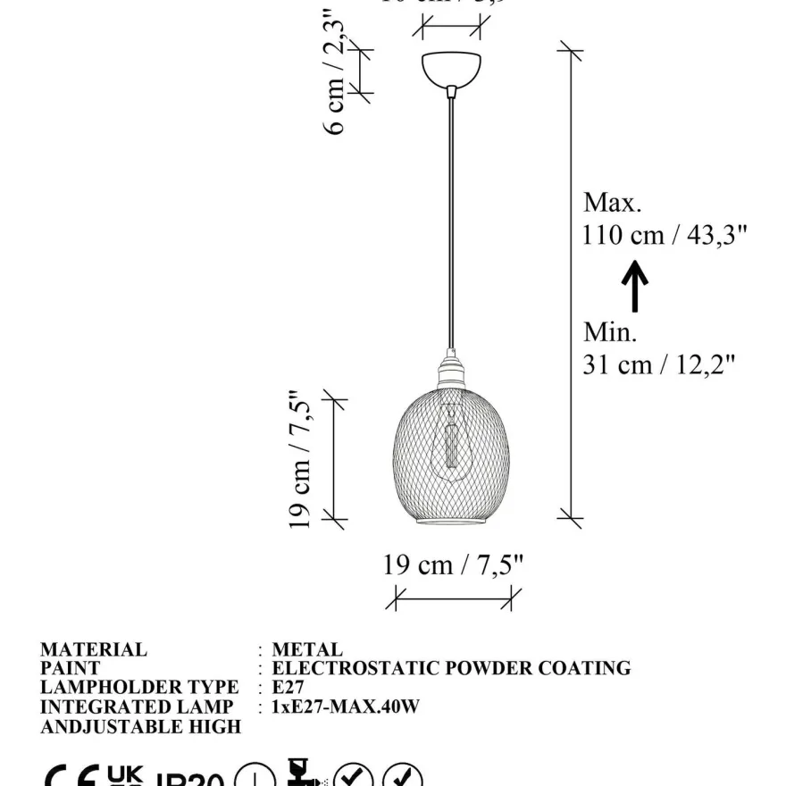 Riippuvalaisin Linento Lighting Berk pyöreä Ø24cm