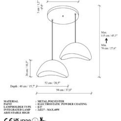 Riippuvalaisin Linento Lighting Luna 50-50-T-Nua, 2-osainen, valkoinen