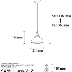 Riippuvalaisin Linento Lighting Varzan, Ø21cm, E27