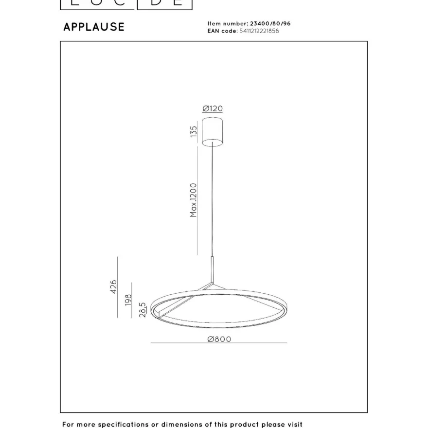 Riippuvalaisin Lucide Applause, Ø80cm, IP20, 50W, eri värejä