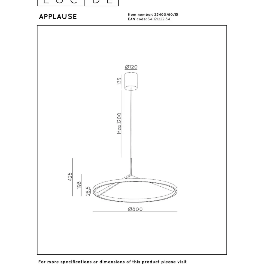 Riippuvalaisin Lucide Applause, Ø80cm, IP20, 50W, eri värejä