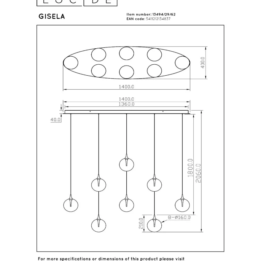 Riippuvalaisin Lucide Gisela, 40x140cm, IP20, 3.9W, eri värejä