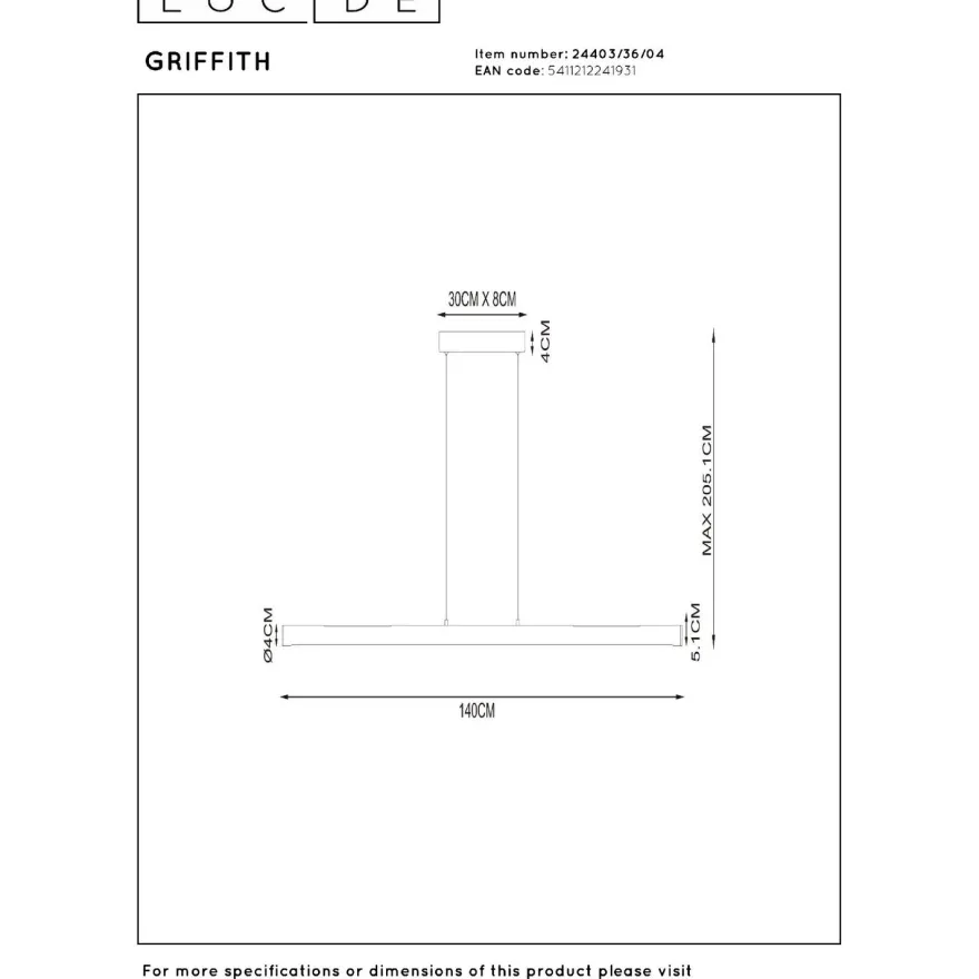 Riippuvalaisin Lucide Griffith, 8x140cm, IP20, 33W, pronssi