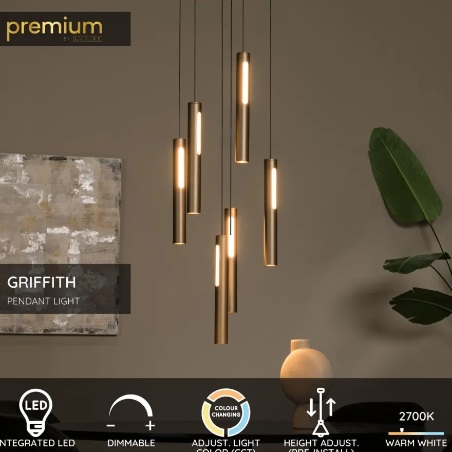 Riippuvalaisin Lucide Griffith, Ø38cm, IP20, 6W, pronssi
