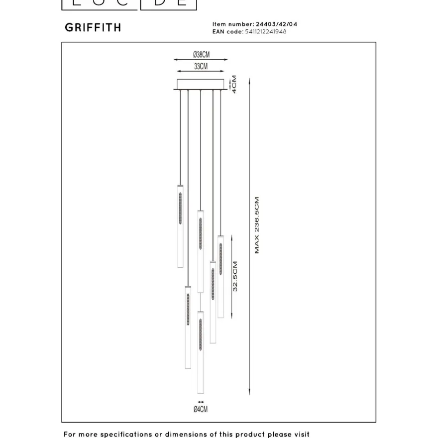 Riippuvalaisin Lucide Griffith, Ø38cm, IP20, 6W, pronssi
