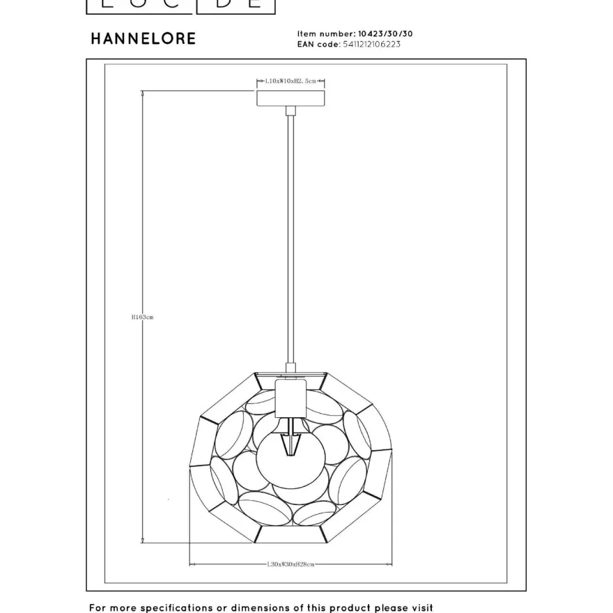Riippuvalaisin Lucide Hannelore, Ø30cm, IP20, eri värejä