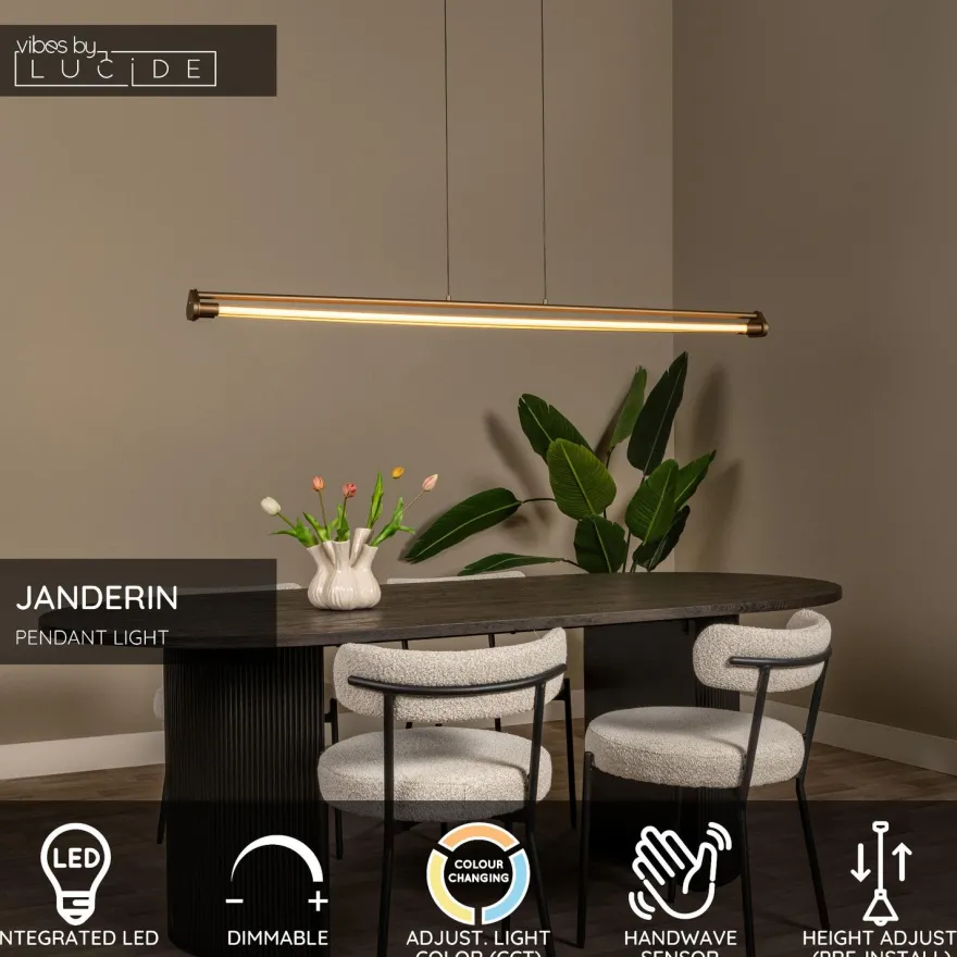 Riippuvalaisin Lucide Janderin, 146.3x8.3cm, IP20, 16.5W, messinki
