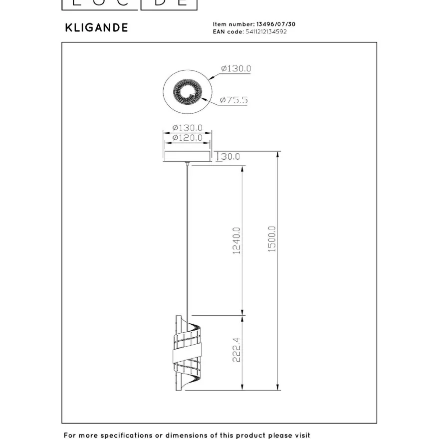 Riippuvalaisin Lucide Kligande, Ø13cm, IP20, 9W, eri värejä